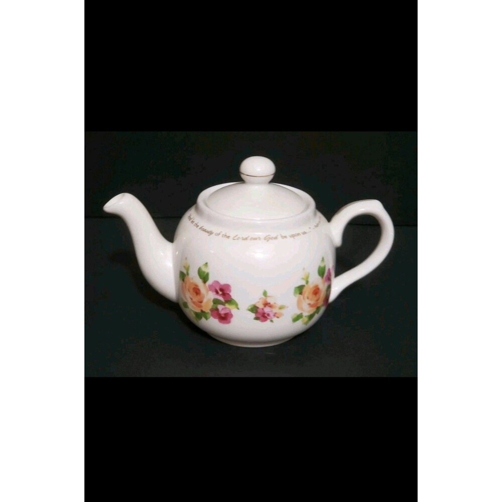 DaySpring Teapot Psalm 90:17 KJV Bible Verse Christian Scripture Roses Rare Vtg